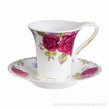 Porcelain Tea Cup with Unique Saucer, Available in Different Patterns